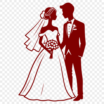 A digital illustration of a happy couple getting married, featuring a bride and groom in traditional attire.