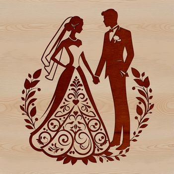 A pair of wedding couple silhouettes in vector format.