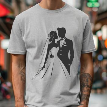 Wedding illustration featuring a couple in traditional attire.