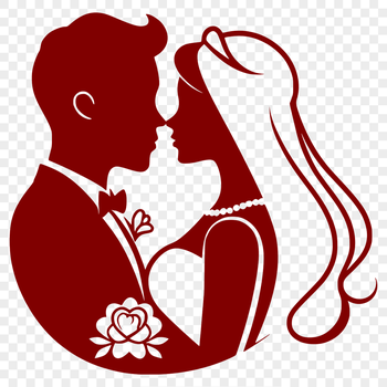 Wedding ceremony clip art with bride and groom in formal attire, suitable for vector design projects.