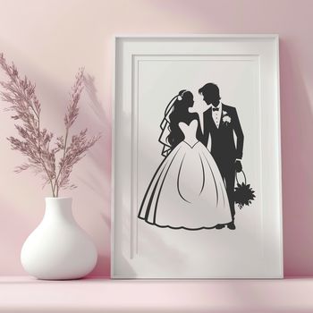 Illustrative wedding scene featuring a bride and groom, created as vector art for commercial or personal projects.