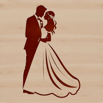 A traditional wedding scene featuring a bride and groom with floral arrangements and decorations.