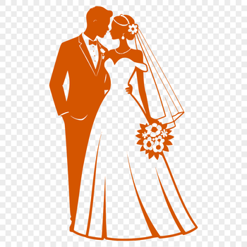 A vector illustration of a happy bride and groom exchanging vows on their wedding day.