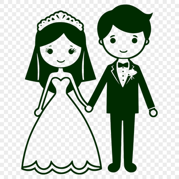 A digital illustration of a happy couple getting married, featuring the bride in her wedding dress and the groom by her side.