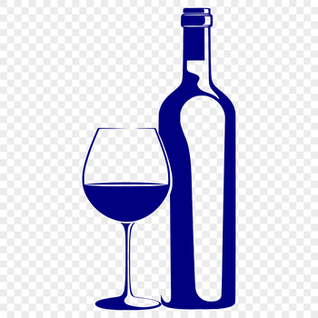 A transparent SVG illustration of a glass bottle filled with red wine.