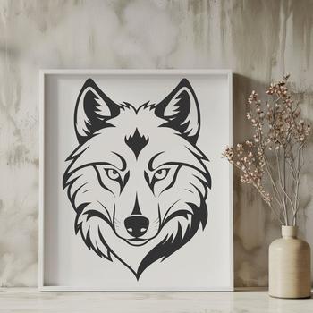 A detailed digital illustration of a wolf's head in vector format.