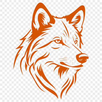 A detailed illustration of a wolf's head with sharp features and realistic texture.