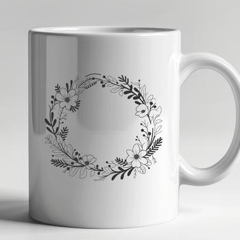 A floral wreath design made from intricately arranged flowers and foliage in a symmetrical pattern.