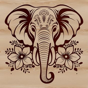 An elephant's head with intricate floral details on its ears.