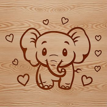 A stylized illustration of a friendly elephant with love hearts incorporated into its design.