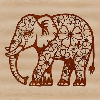 A colorful elephant illustration featuring ornate floral patterns and details.