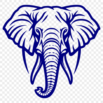 A detailed illustration of a majestic elephant's head with large ears and a long trunk.