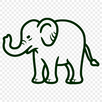 A simple line drawing of a standing elephant in full body form.