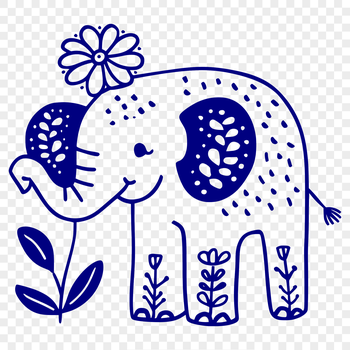 A full-body illustration of a standing elephant, suitable for digital art and design projects.