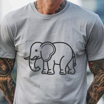 A detailed, full-body illustration of a standing elephant in simple line drawing style.
