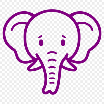 A simple line drawing of an elephant's head with distinctive features.