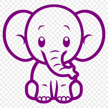 A simple line drawing of a standing elephant, depicted in full body form.