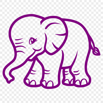 A detailed illustration of a standing elephant from the front, showcasing its full body and distinctive features.