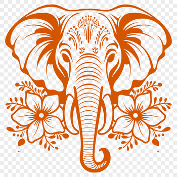 Ornate elephant head illustration with intricate floral patterns.