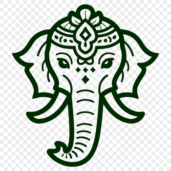 A detailed illustration of a majestic elephant's head with ornate design elements.