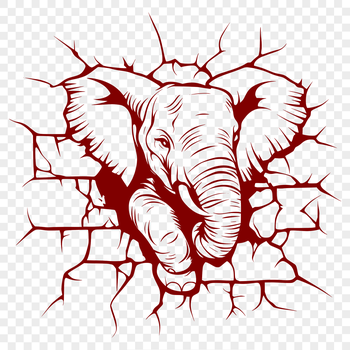 A detailed illustration of an elephant breaking through a wall, created in vector format for seamless scalability.