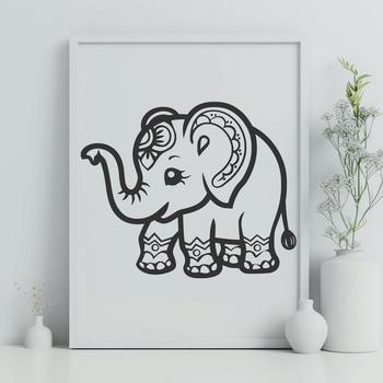 A stylized illustration of a full-body elephant standing on four legs.
