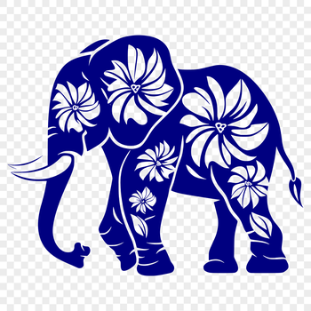 A detailed illustration of a full-body elephant standing with ornate floral patterns surrounding its body.