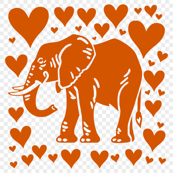 An SVG vector art depiction of a majestic safari animal, featuring a complete elephant form with heart motifs.