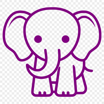 A simple line drawing of a cute elephant in a safari setting.