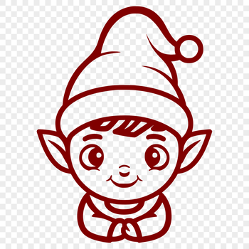 A simple line drawing illustration of a small Christmas elf character with a cheerful expression.