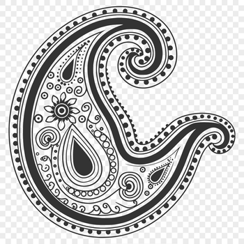 A stylized Paisley pattern with intricate details, ideal for use as vector art in various design applications.