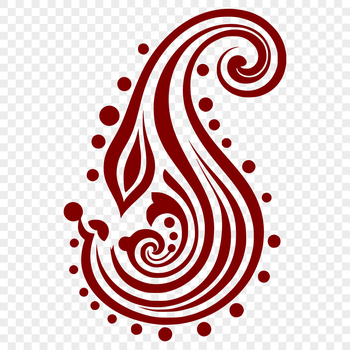A stylized paisley shape with intricate details and ornate patterns.