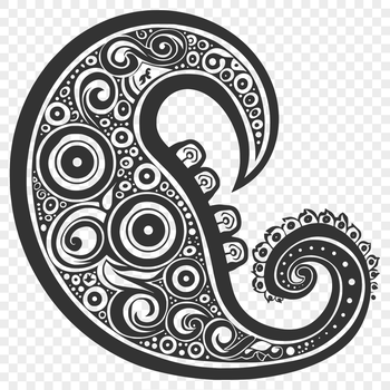 A stylized ornate shape with teardrop patterns, typical of a paisley design.