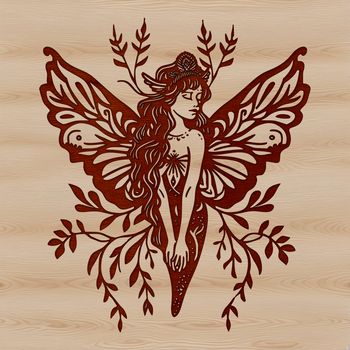 A whimsical mythical creature from a fairy tale, surrounded by ornate floral details.