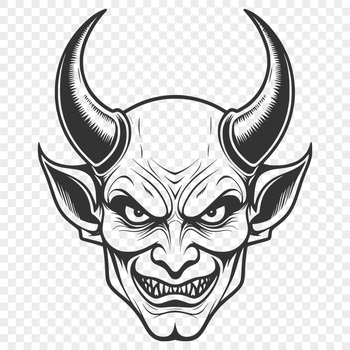 A stylized illustration of the devil with horns and a pitchfork, suitable for Halloween decorations or designs.