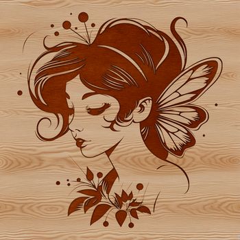 A mythical creature from a fairy tale, surrounded by floral elements.