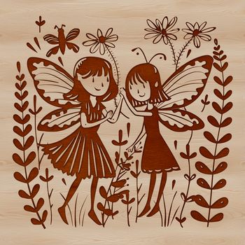Illustration of a mythical fairy surrounded by floral elements in a vector design.