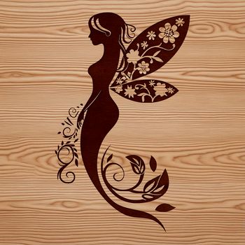 A mythical creature with delicate wings and intricate details, set against a background of ornate floral patterns.