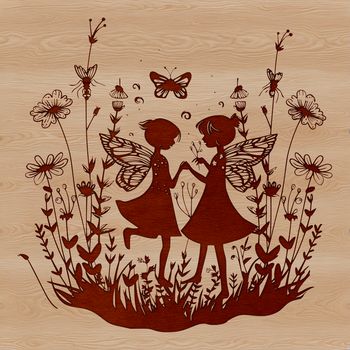 A silhouette illustration of a mythical creature from a fairy tale, set amidst floral elements.