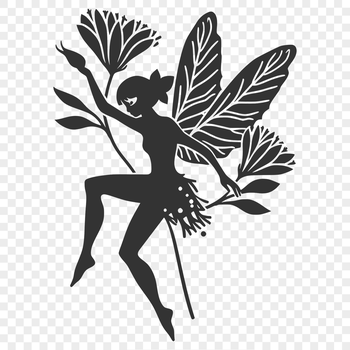 A mythical creature with wings and a flowing dress, surrounded by floral elements.