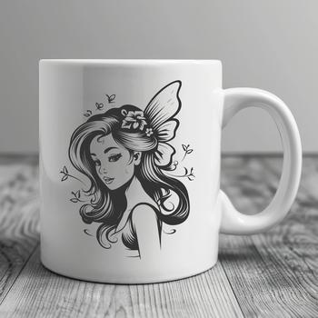 A mythical fairy standing amidst a floral arrangement.