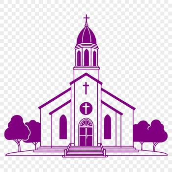 A digital illustration of a traditional Baptist church with a prominent steeple.