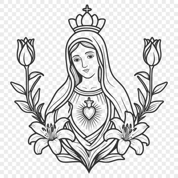 Vector illustration of a stylized floral design featuring the Immaculate Heart symbol.