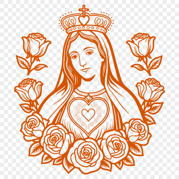 A stylized illustration of the Immaculate Heart, adorned with floral patterns.