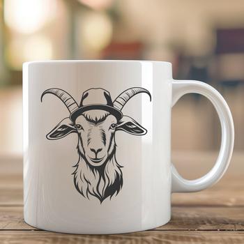 A simple illustration of a goat wearing a hat.
