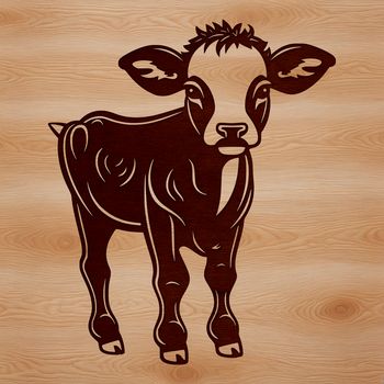 A detailed illustration of a cow standing in a green pasture.