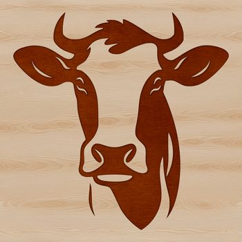 A simple illustration of a cow's head with basic facial features.