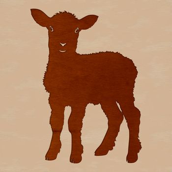 A simple illustration of a sheep standing on a green hillside, suitable for vector design and digital cutting.
