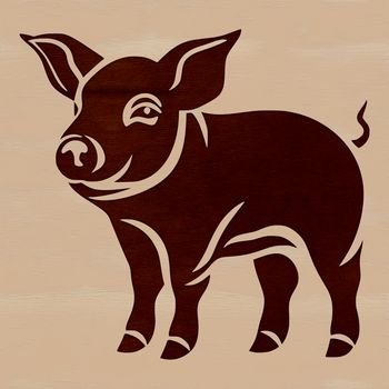 A standing domestic pig in a farm setting.