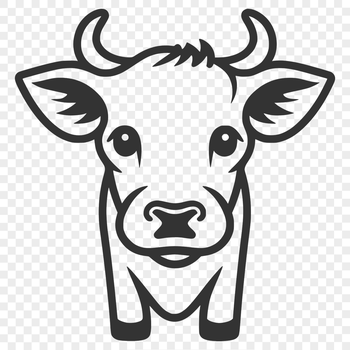 A simple line drawing of a cow in full body pose, suitable for farm-themed designs and illustrations.